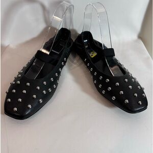 DESIGN CONCEPT STUDIO Square Toe Ballet Flats Studded Leather Shoes